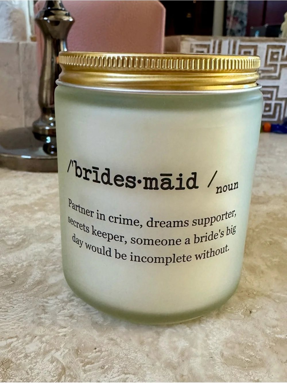 Bridesmaid Decorative Jar Candle with Gold Lid